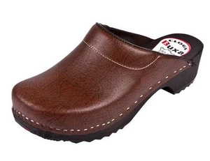 Zoccoli in legno colore marrone F3 stile svedese. Scarpe US taglia (uomo) - Foto 1 di 3