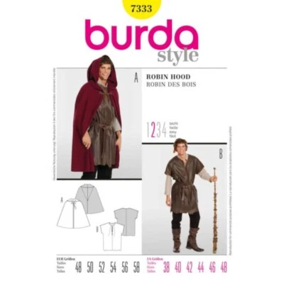 Burda Style Sewing Pattern 7333 Men’s Robin Hood Medieval Costume Cape & Jacket - Image 1 of 2