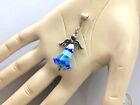 .925 Sterling Silver Signed Blue Murano Glass Angel Pendant, 4.8G