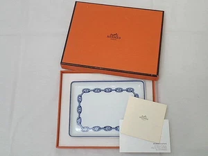 HERMES Paris Authentic Plate Chain D'ancre Blue Ashtray Porcelain Box Interior - Picture 1 of 2