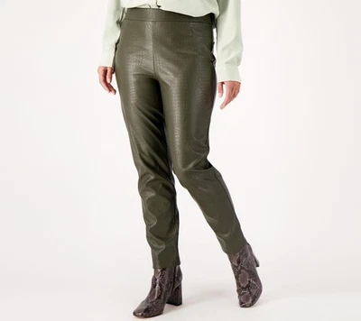 Isaac Mizrahi Live! Pantalones para mujer Petite 20P imitación cuero cocodrilo verde A551035 Foto 1 de 4