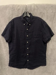 J Crew Button Down Hemd Herren Large Navy Blau Slim Fit Leinenmischung Kurzarm - Bild 1 von 10