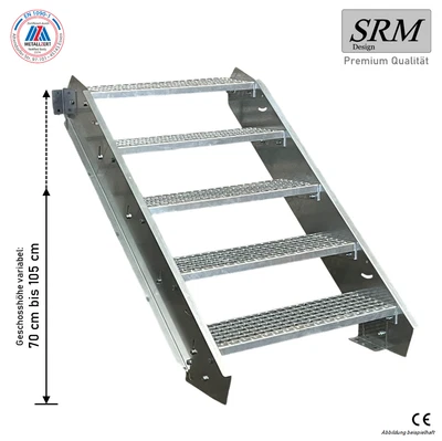 Scala in acciaio 5 gradini larghezza 60 - 160 cm altezza piano 70 - 105 cm senza ringhiera - Immagine 1 di 4