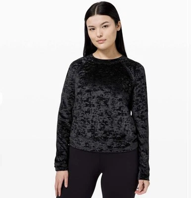 LULULEMON- Warm Down Crew Crushed Velvet Black Pullover Winter Casual Leisure - Image 1 of 4
