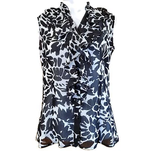 Black & White Floral Ruffle Button Down Blouse Womens Sz S Relativity Top Fairy - Picture 1 of 8