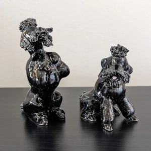 Vintage MCM Pair of 2 Black Spaghetti Poodle Dog Figurines - Sitting & Begging - Picture 1 of 12