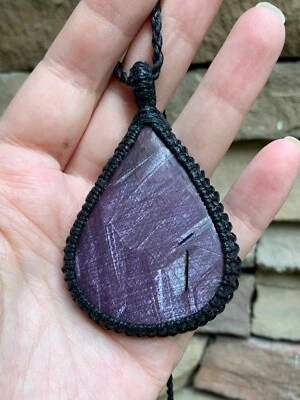 Huge Ruby Pendant Necklace Artisan Handcrafted Macrame - Image 1 of 4