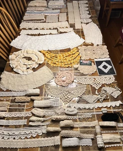 ~50+ yards 56 different patterns cotton, poly crocheted lacey trims, edgings - Picture 1 of 17