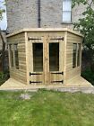GARDEN SHED HEXAGON SUMMER HOUSE TANALISED SUPER HEAVY DUTY 12X8 19MM T&G. 3X2