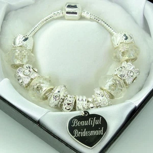 Personalised Birthday Gifts Womens Girls Bracelet Clear Beads FREE Engraving - Picture 1 of 3