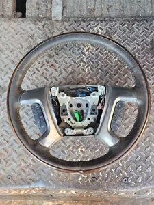 07-14 GM SUV Woodgrain Heated Brown Leather Steering Wheel OEM 15917955 (WORN) - Picture 1 of 7