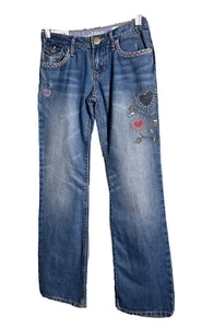 NWT Gap Kids VTG 2010 Straight Leg Embroidered Heart Adj Waist Girls Jeans Sz 14 - Picture 1 of 5