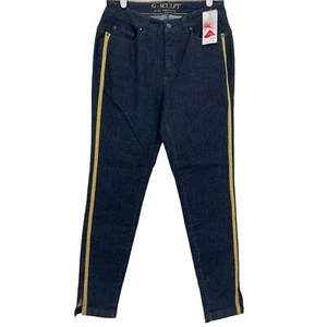 Neu mit Etikett G by Giuliana 101 Damenjeans Skinny Seite goldfarbene Streifen Stretch blau Größe 6 - Bild 1 von 11