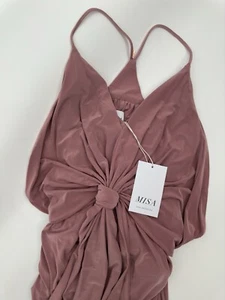 Vestido MISA Los Angeles Domino Midi Corbata Frontal Drapeado Acanalado Rosa Talla Pequeña NUEVO - Imagen 1 de 8