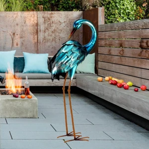 Crane Metal Blue Heron Sculpture Large Heron Decoy Bird Statue Lawn Decoration - Picture 1 of 8