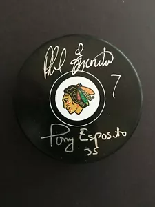 PHIL & TONY ESPOSITO AUTOGRAPHED BLACKHAWKS PUCK J.S.A. AUTHENTICATED - Picture 1 of 5
