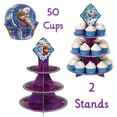 Wilton Disney Frozen (2) Cupcake Stands + 50 Baking Cups Birthday Party - Image 1 of 4