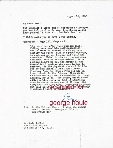GEORGE CUKOR - LETTER - SIGNED - COLE PORTER - CECILE'S MEMOIRS - DIRECTOR Cover