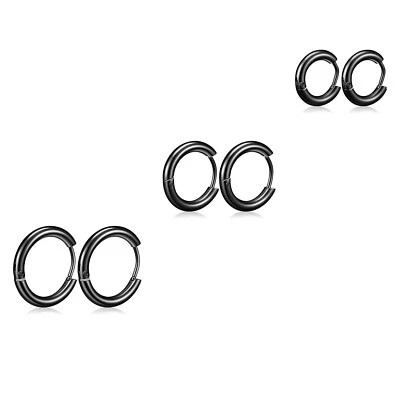 3pairs Stainless Steel Hoop Earring Set Huggie Hinged Earrings Women 8/10/12mm - Image 1 of 4