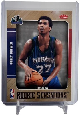 Tarjeta de radiocontrol Fleer Rookie Sensations Corey Brewer Rookie 2007-08 #RS-7 con cargador superior Foto 1 de 4