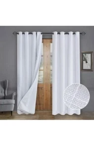 Rose Home Fashion 100% Blackout Curtains, Linen Textured Look 50x84, White, New - Picture 1 of 8