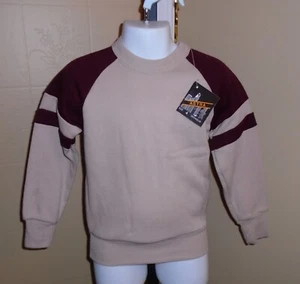 Child's Vtg 1970s Beige Acrylic Sweatshirt Burgundy Accent & Stripes Sz 4 NWT - Picture 1 of 9