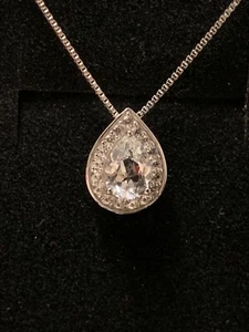 Kay Jewelers Sterling Silver Lab Created White Sapphire Tear Drop Necklace - Picture 1 of 5