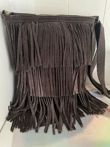 American Eagle Boho Fringe Bag Suede Fringe And Canvas Brown - Picture 1 of 5