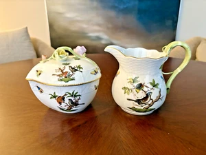 Herend Rothschild Bird Jumbo 16oz Creamer & Suger Bowl set 1641+6002 - Picture 1 of 16