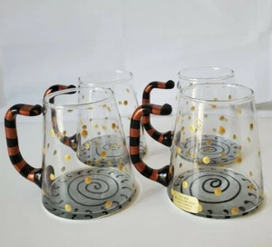 4 Kay Young Signed Art Glass abstract MCM unused  Hand-Painted Coffee Mugs Rare - Picture 1 of 12