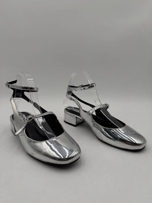 Steve Madden Womens Silver Metallic Mary Jane Block Heel Shoes Size 8M - Image 1 of 4