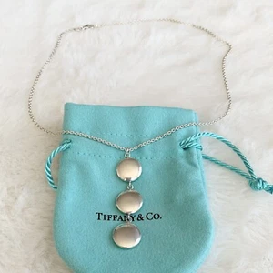 Tiffany & Co Silver Solid Triple 3 Disc Circle Charm Drop 16" Necklace POUCH - Picture 1 of 6