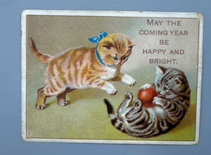 Tarjeta comercial de felicitación FELIZ AÑO NUEVO GATOS GATITOS 1880 - Imagen 1 de 2