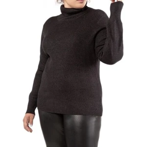 Black Tape Damen trendiger Rollkragenpullover Übergröße X gerippt anthrazit grau - Bild 1 von 9