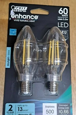 Feit Electric Enhance 60W Candelabra Dimmable Daylight LED Light Bulb (2-Pack) - Image 1 of 2