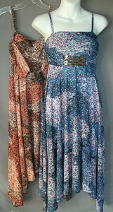 Wms.Blue Or Brown Abstract Print Hi-Lo Hem Sp.Strap Dress-Nina Piu-S,M,L - Picture 1 of 20