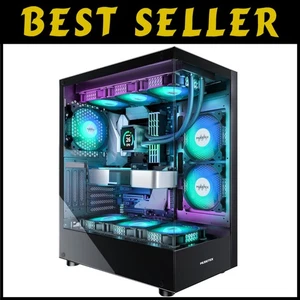 ATX Mid Tower PC Gehäuse mit 6 PWM ARGB Lüftern, Typ-C - Schwarz - Bild 1 von 9