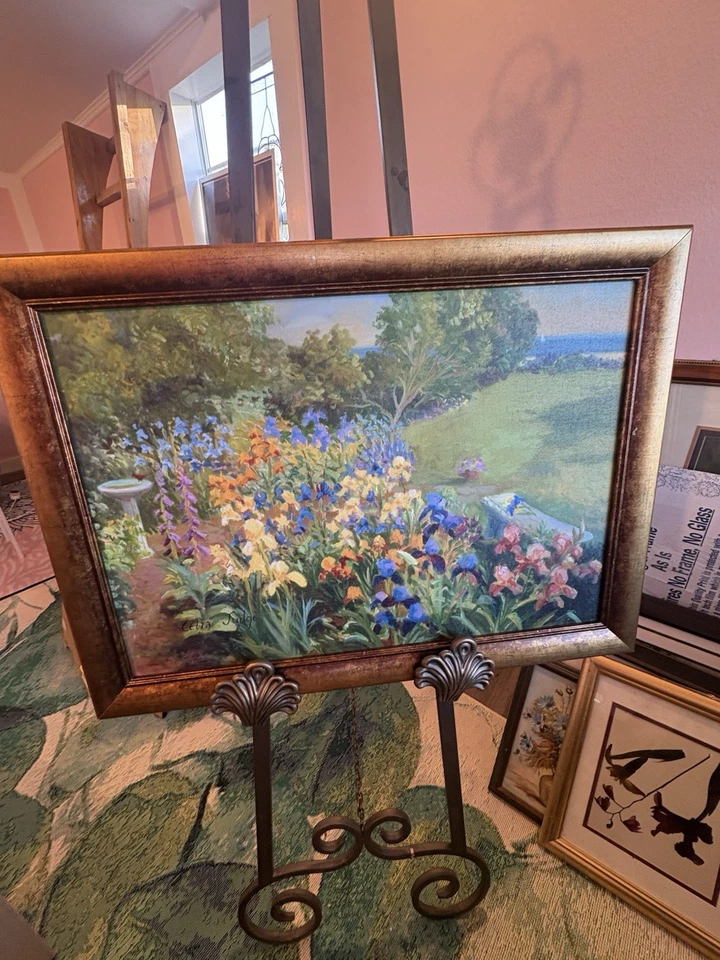 Pintura al óleo original sobre lienzo Celia Judge - paisaje de jardín 29,5x22,5 enmarcado Foto 1 de 3