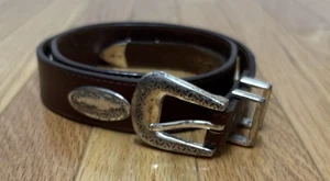 Vtg Brighton Belt Brown Leather Womens Size Silver Brass Tone Buckle - 34 - Picture 1 of 9
