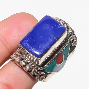 Lapis lazuli Turquoise Coral Gemstone Ring Tibetan Nepali Jewelry 11.25" NR 3306 - Picture 1 of 7