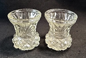 Lot Of 2 Vintage Clear Glass Toothpick Holders 2.25" (1 Has Chip On Rim) - Picture 1 of 5