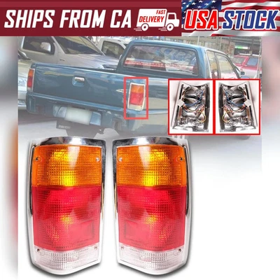 PAIR TAIL LIGHTS LAMP CHROME EDGE FOR MAZDA B2000 B2200 B2600 PICKUP 1985-1998 - Image 1 of 4