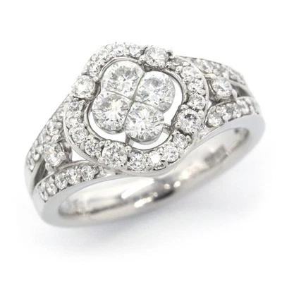 Anello con diamanti naturali 1,00 ct 18 carati WG oro bianco pavè traforato 6... - Immagine 1 di 4