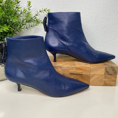 Botines Stuart Weitzman Cuero Azul Real Punta Gatito Tacón Botines 9 Foto 1 de 4
