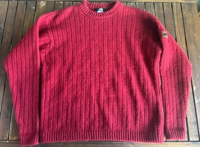 Vinatge North Face 100% Wool Ribbed Ski Sweater Pullover Logo Mens Medium Red - Image 1 of 4