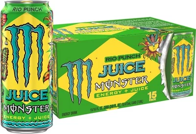 Monster Energy Juice Rio Punch, Energía + Jugo, Bebida Energética, Paquete de 16 Onzas o... Foto 1 de 4