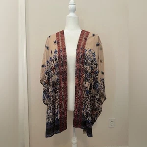 Beautiful Stories Anthropologie Astor Kimono mit Perlen rosa Rose Blumen Einheitsgröße Gypsy - Bild 1 von 8
