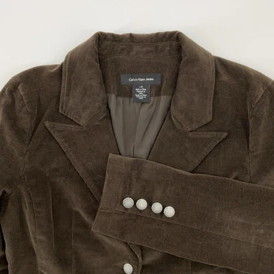 Blazer Calvin Klein Jeans Mujer Grande Marrón Pana Clásico Forrado Foto 1 de 4