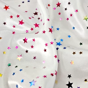 Shiny Stars Fabric | Satin Non Stretch Fabric Multicoloured Rainbow Foil Novelty - Picture 1 of 7