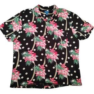 Arizona Jean Co Hemd Herren 2XL schwarz Hawaii Blumen gepunktet Viskose Knopfleiste - Bild 1 von 10